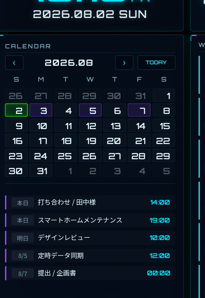カレンダー表示
